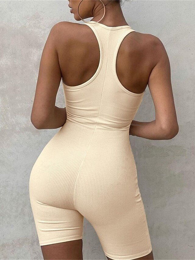 Sexy Regular Fit Solid U Neck Sleeveless High Waist Romper - Image 2