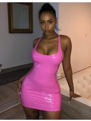 Sexy Slim Pure Color Deep U Sleeveless Mini Dress - Image 13