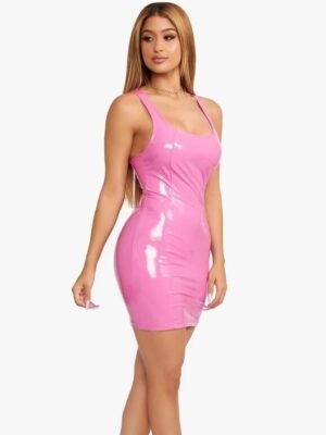 Sexy Slim Pure Color Deep U Sleeveless Mini Dress - Image 21