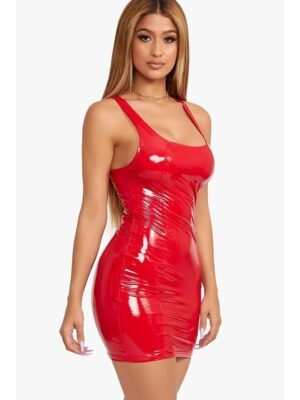 Sexy Slim Pure Color Deep U Sleeveless Mini Dress - Image 24