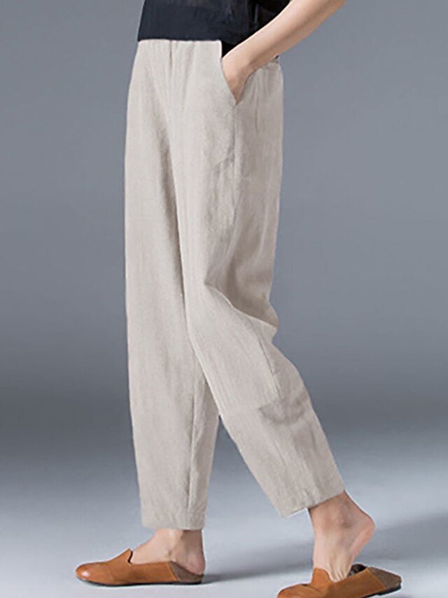 Simple Casual Baggy Plain Mid Waist Ankle-Length Pants - Image 2
