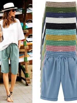 Simple Casual Elastic Waist Pure Colour Five-Point Lounge Shorts - Image 2