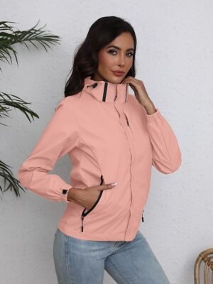 Simple Regular Fit Solid Colour Zipper Long Sleeve Trench Coat - Image 14