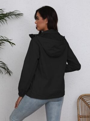 Simple Regular Fit Solid Colour Zipper Long Sleeve Trench Coat - Image 17