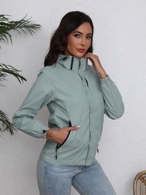 Simple Regular Fit Solid Colour Zipper Long Sleeve Trench Coat - Image 2