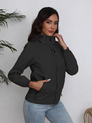 Simple Regular Fit Solid Colour Zipper Long Sleeve Trench Coat - Image 21