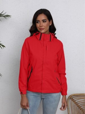 Simple Regular Fit Solid Colour Zipper Long Sleeve Trench Coat - Image 26