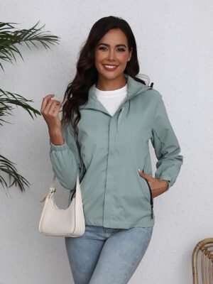 Simple Regular Fit Solid Colour Zipper Long Sleeve Trench Coat - Image 7