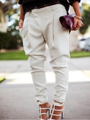 Simple Regular Fit Solid Mid Waist Full Length Cargo Trousers - Image 1