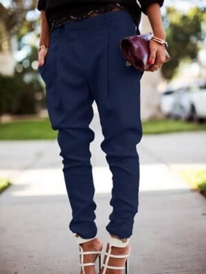 Simple Regular Fit Solid Mid Waist Full Length Cargo Trousers - Image 4