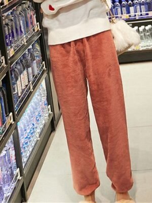 Simple Straight Pure Colour Warm Loungewear Pants - Image 3