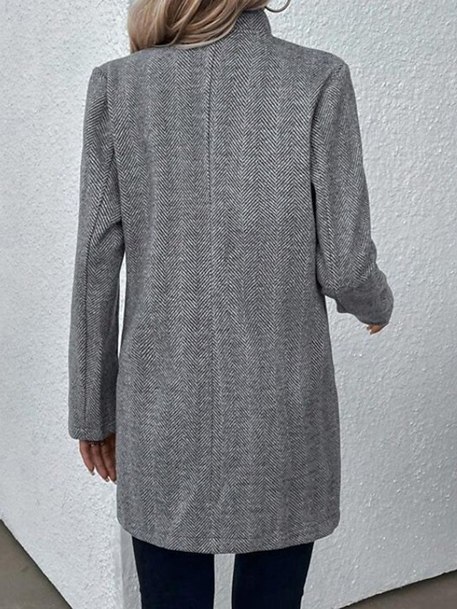 Simple Work Solid Zipper Pocket Long Outerwear - Image 2