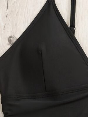 Solid Stretchy Deep V Sleeveless Swimsuit - Image 7