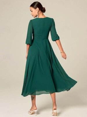 Sophisticated Chic Loose Solid V Neck Half Sleeve Ruffled Midi Dress - Image 9