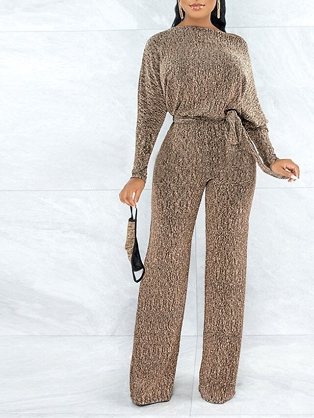 Sparkly One Shoulder Long Sleeve Wide Leg Jumpsuit - Image 1