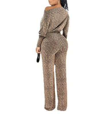 Sparkly One Shoulder Long Sleeve Wide Leg Jumpsuit - Image 3