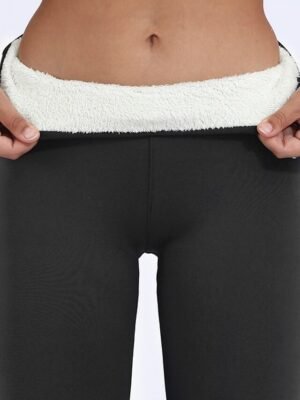 Sporty Ankle-Length Plain High Waist Fleece Leggings - Image 10