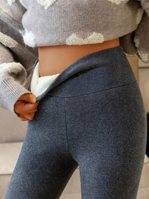 Sporty Ankle-Length Plain High Waist Fleece Leggings - Image 11