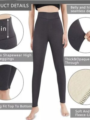 Sporty Ankle-Length Plain High Waist Fleece Leggings - Image 6