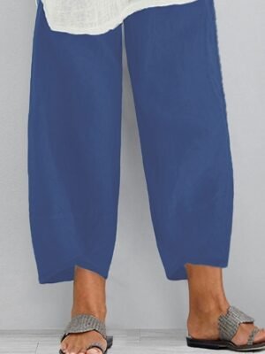 Sporty Casual Baggy Natural Solid Chino Calf-Length Pants - Image 11