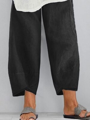 Sporty Casual Baggy Natural Solid Chino Calf-Length Pants - Image 6