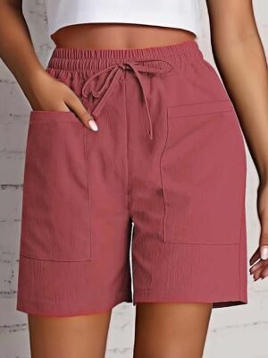Sporty Regular Fit Plain High Waist Drawstring Shorts - Image 10