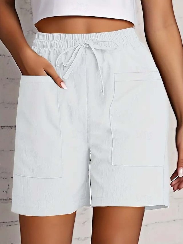 Sporty Regular Fit Plain High Waist Drawstring Shorts - Image 2