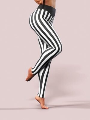 Sporty Slim Stripe Mid Waist Ankle-Length Tights - Image 2