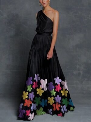 Spring Loose Colour Block One Shoulder Sleeveless Maxi Dress - Image 6