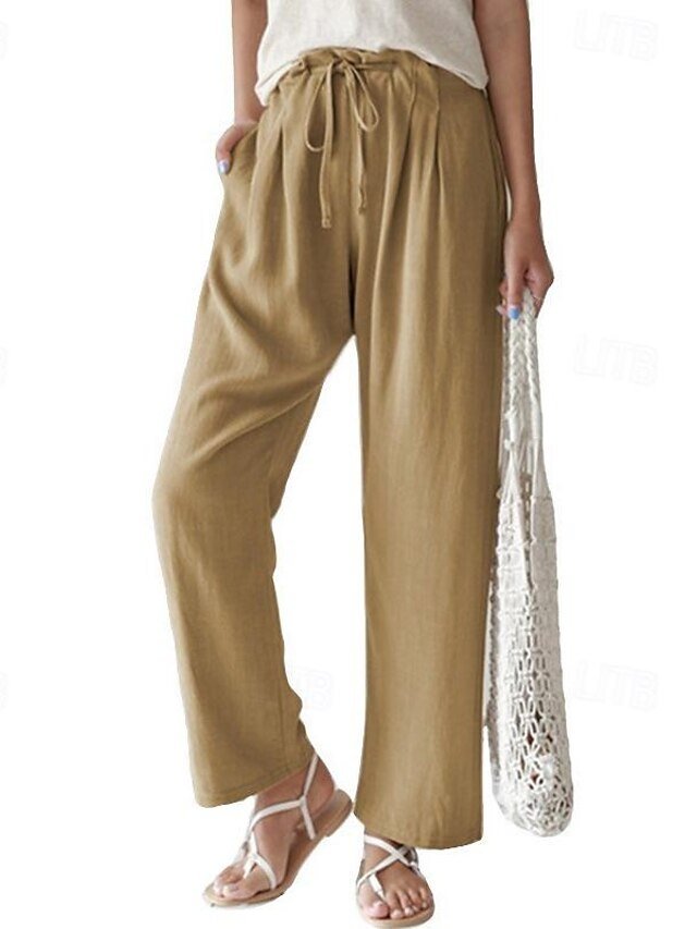 Spring & Summer Full Length Black Plain High Waisted Wide Leg Trousers - Image 1