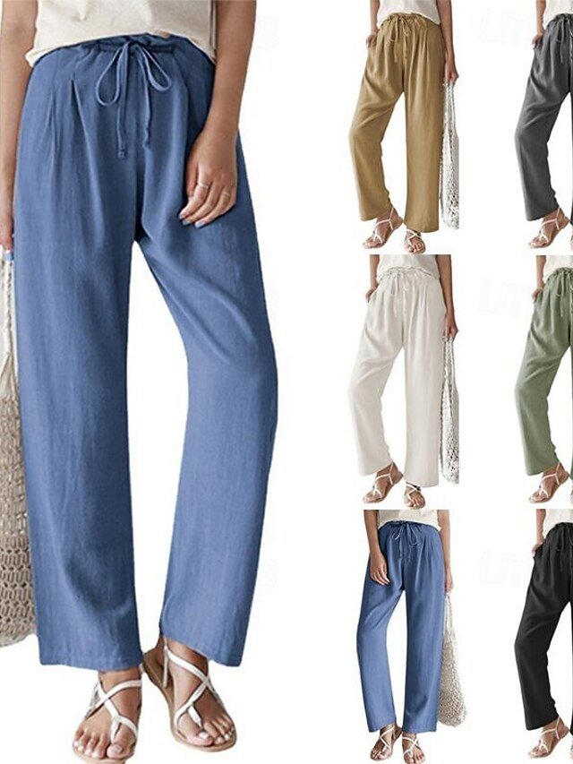 Spring & Summer Full Length Black Plain High Waisted Wide Leg Trousers - Image 2
