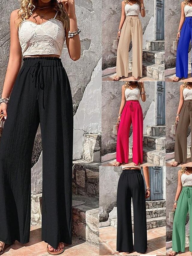 Spring Summer Wide Leg Plain Full Length Trousers - Image 2