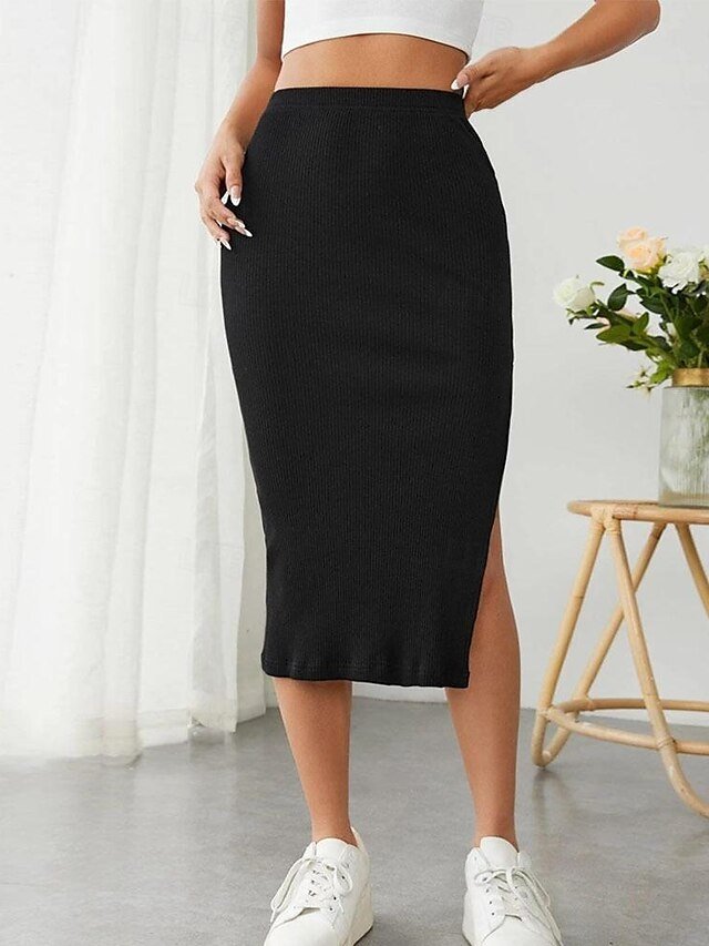 Street Bodycon Solid Split Midi Skirt - Image 2