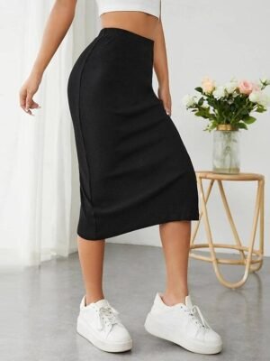 Street Bodycon Solid Split Midi Skirt - Image 5