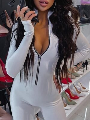 Street Bodycon Solid Turtleneck Long Sleeve Jumpsuit - Image 2