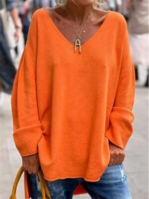 Street Casual Oversized Plain V Neck Long Sleeve Tunic - Image 1