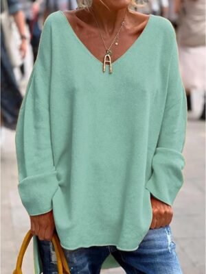Street Casual Oversized Plain V Neck Long Sleeve Tunic - Image 10