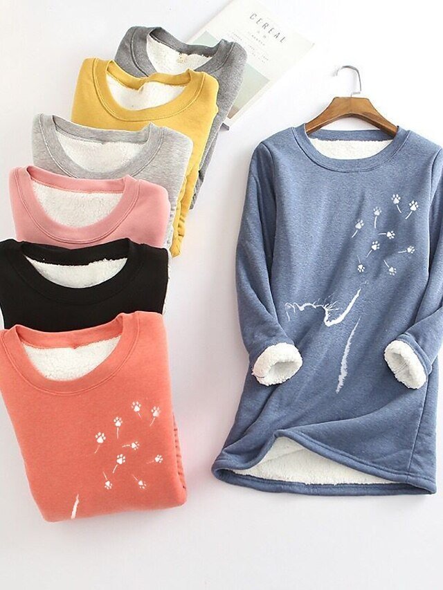 Street Casual Plus Size Fleece Round Neck Long Sleeve Pullover - Image 1