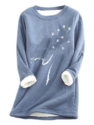 Street Casual Plus Size Fleece Round Neck Long Sleeve Pullover - Image 2