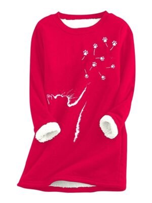 Street Casual Plus Size Fleece Round Neck Long Sleeve Pullover - Image 5