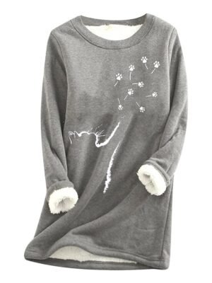 Street Casual Plus Size Fleece Round Neck Long Sleeve Pullover - Image 7