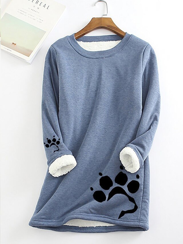 Street Casual Plus Size Graphic Round Neck Long Sleeve Fuzzy Sweatshirt - Image 1