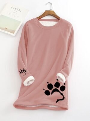 Street Casual Plus Size Graphic Round Neck Long Sleeve Fuzzy Sweatshirt - Image 4