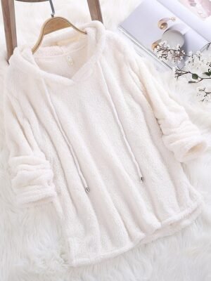 Street Casual Regular Solid Colour Drawstring Long Sleeve Hoodie - Image 4