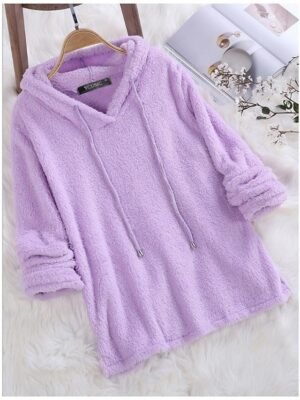 Street Casual Regular Solid Colour Drawstring Long Sleeve Hoodie - Image 6