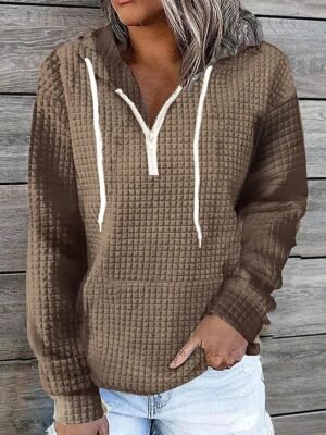 Street Casual Regular Solid Half Zip Long Sleeve Hoodie - Image 5