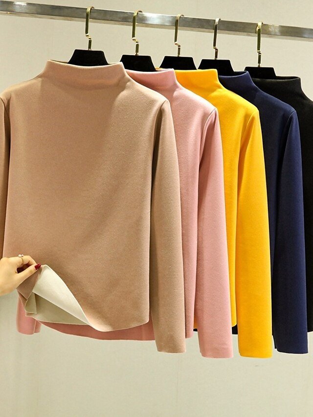 Street Casual Regular Solid Turtleneck Long Sleeve Tops - Image 1