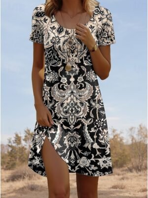 Street Loose Fit Floral V Neck Sleeveless Mini Dress - Image 36