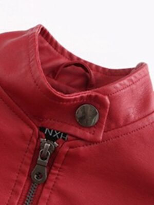 Street Loose Plain Stand Collar Long Sleeve Leather Jacket - Image 15