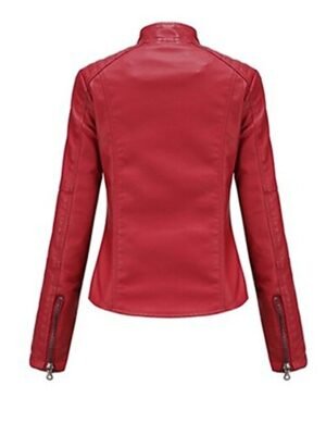 Street Loose Plain Stand Collar Long Sleeve Leather Jacket - Image 7